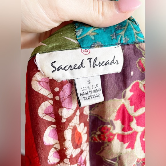 Sacred Threads Silk Kimono Robe Multicolor Patchwork Small - Picture 16 of 16